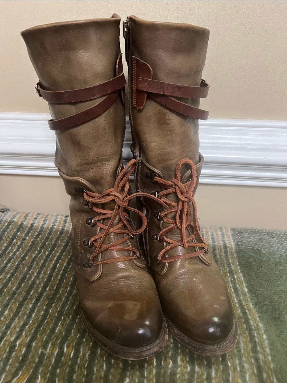 Freebird by Steven Ravi Olive Lace-Up Mid-Calf Leather Boots